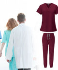 Red Scrub Set For Nurses And Spa Pros Top And Joggers Machine Washable Workwear Easy Care Durable Nursing Uniform