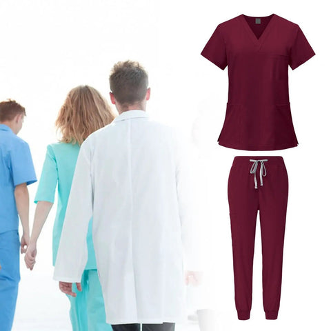 Red Scrub Set For Nurses And Spa Pros Top And Joggers Machine Washable Workwear Easy Care Durable Nursing Uniform
