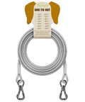 15Ft Reflective Tie Out Cable For Dogs Up To 250 Pounds with dual fix buckle, coiled and displayed with packaging