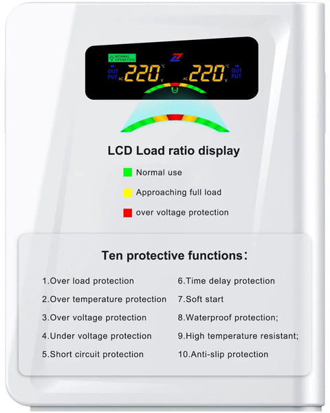 Front view of 110V To 220V Step Up Transformer 500W With No Noise, Ten Protection Functions, CE and CQC Certified, LCD display