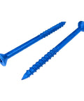 Blue One Quarter Inch By Three And A Quarter Inch Star Torx Concrete Anchor Screws for masonry, shown with threaded and pointed ends.