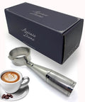 Pro Grade 58Mm Stainless Steel Bottomless Espresso Portafilter Hella Stable Tamping Grip Badass Rust Resistant Build Fits Sage Breville Dual Boiler Coffee Rigs with coffee cup.