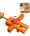 Versatile Cabinet Door Mounting Jig With Quick Edge Pin for Frameless and Face Frame Cabinets in orange with measurements
