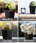 80 Pcs 4 Inch Nursery Pots With Drainage Holes Plastic Seed Starter Pots showing usage with seedlings, succulents, cactus, flowers