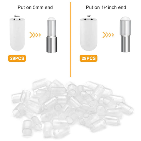 Heavy Duty Zinc Alloy Shelf Pegs With Slick Silicone Covers Hella Strong Dual Size Hardware For Kitchen Cabinets Closets Wood Furniture Brackets Knockout Home Upgrade Project, silicone caps for 5mm and 1/4" ends.
