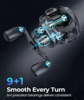 Torrent Lite Ultra Light Baitcasting Reel With Carbon Body, 9+1 bearing design, smooth handling for bass fishing.