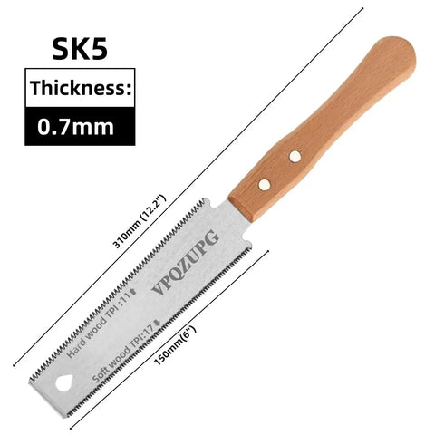 Japanese Pull Saw 6 Inch With Wood Handle, Lightweight Hand Saw For Woodworking, Double-Edged Blade 17 TPI Hard Wood And 11 TPI Soft Wood, SK5 High-Carbon Steel For Precise Easy Cuts. SK5 0.7mm 6in ryoba saw with beech handle