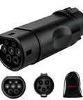 Type1 To Type2 EV Charger Adapter For SAE J1772 To IEC62196, 32A Fast Output with connectors and carrying pouch visible