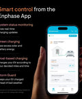 Smart Level 2 40 Amp Electric Vehicle Charger With Heavy Duty Build And No Sweat Setup For Smooth Indoor Outdoor Charging Using Wi Fi Bluetooth And Nema 1450 Plug With 25 Foot Cable for monitoring via Enphase app on smartphone.