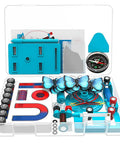 Hands On Magnet And Electricity Science Kit For Kids And Students Kid Friendly STEM Set with magnets, batteries, and circuits in a case.