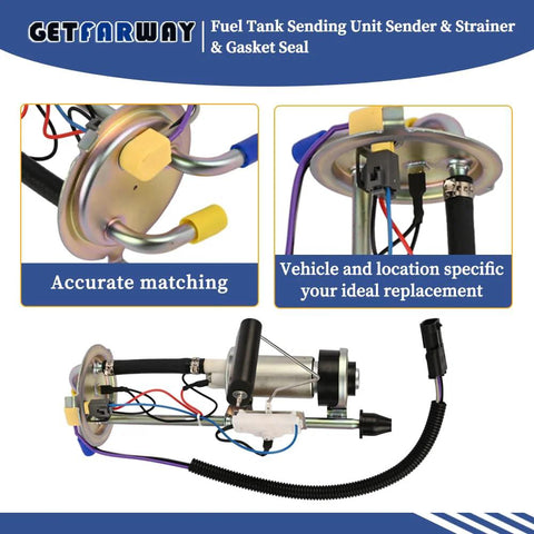 Fuel Tank Sending Unit With Strainer, Gasket Seal And Pump Replacement For Jeep Wrangler YJ 1987 1988 1989 1990 Models, 2.5L And 4.2L Engines, YJSU 1 Compatible, Durable Upgrade For Reliable Fuel Delivery And Easy Install, detailed components and wiring view