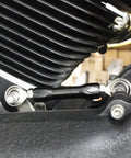 Titanium Black CNC Shifter Mid Control Linkage Rod For Harley Davidson Dyna 1984 To 2017 Ride Ready 18 Later Street Bob And Softail FXLR FXLRS FXLRST FXRST Adjustable Eye To Eye 4.0 To 5.5 Inches, black aluminum linkage installed