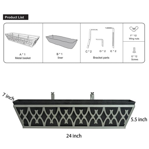 2 Pack 24 Inch Window Planter Boxes With Adjustable Brackets And Nonwoven Fabric Grow Bags For Deck Railing Balcony Hanging