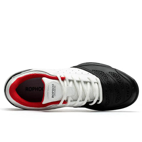 Top view of Durable Fencing Kicks For Men And Women With Breathable KPU Upper, Lightweight Rubber Torsion Sneakers, black red size 9.5