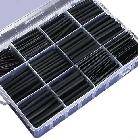 This Awesome 650 Piece Heat Shrink Tubing Kit With 2 To 1 Ratio Delivers Super Secure Wire Wraps That Stick Tight And Won't Slip Even In Hot Or Cold Temps Plus The Massive Assortment Covers All Your Electrical Projects No Matter How Big Or Small They. black PE heat shrink tubing kit, 650 pieces, assorted sizes in organizer case