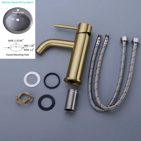 Brushed Gold Bathroom Faucet With Solid Brass Construction Single Hole Deck Mounted Lavatory Vanity Sink Faucet components