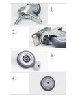 Rock Solid 3 Inch Swivel Caster Wheels With Brake And M12 Threaded Stem Built Like A Tank For 650 Lbs detailed images showing individual caster components.