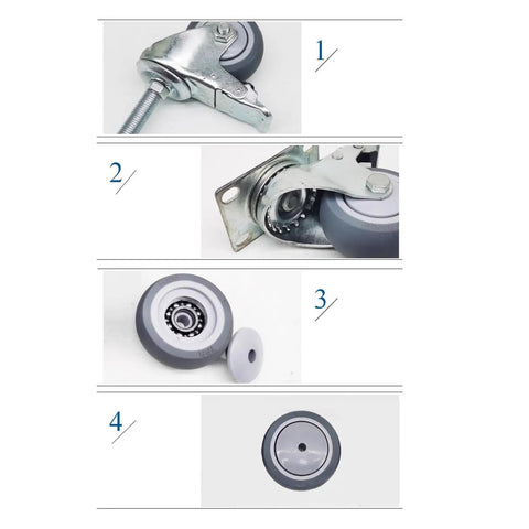 Rock Solid 3 Inch Swivel Caster Wheels With Brake And M12 Threaded Stem Built Like A Tank For 650 Lbs detailed images showing individual caster components.