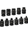 11 Piece Three Eighths Inch Drive Pipe Plug Socket Set SAE CR MO Chrome Moly Black Phosphate Finish, tapered and chamfered