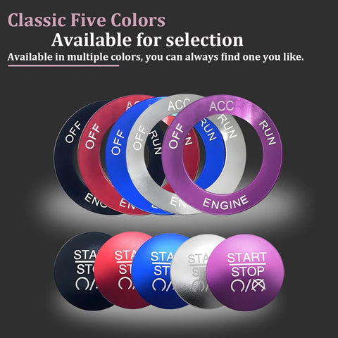 Aluminum Push Start Button Cover With Metal Ring For Car Interior, Engine Start Stop Switch Knob Cap Decor in five colors