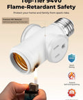 2-Pack E26 Light Socket Adapter With 3 Way Power Source showing flame resistance with a lighter near socket, all-copper material.