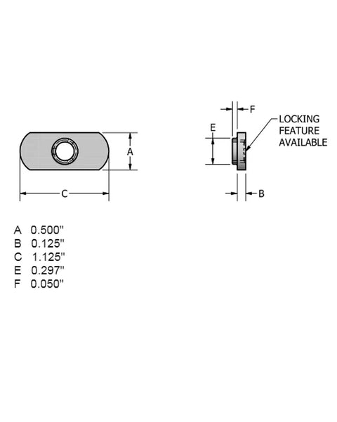 Technical drawing of Heavy Duty Quarter Twenty Spot Weld Nuts With Double Tab And Center Hole dimensions and features.