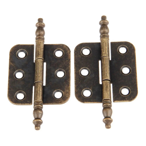 Antique Crown Head Door Cabinet Hinges Set Of 2, 6 Hole, 70x35mm, Decorative Furniture Hardware displayed in vintage style.