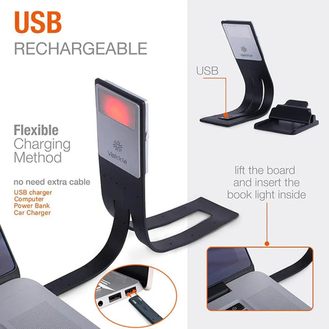 Clip On Bookmark Reading Light For Books In Bed With Adjustable Brightness Levels Soft Eye Friendly LED Built In USB Charge