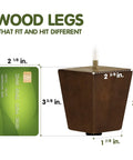 3 Inch Square Wood Furniture Legs Set Of 4 With Levelers, Adjustable Tapered Replacement Feet Brown Walnut Solid Wood Finish shown with card for size comparison