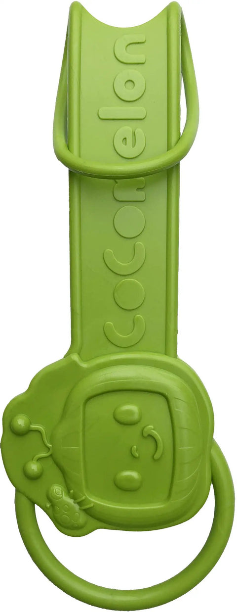 Green detachable toddler stroller handle for child safety with cartoon face design, essential travel accessory for Disney trips.