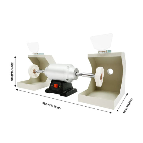 Slick Heavy Duty Workhorse Small Bench Buffing Grinder And Polishing Lathe Machine For Dental Lab, 48x41x32cm with two polishing wheels.