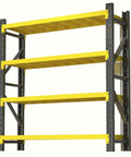 Heavy Duty Four Tier Garage Shelving Unit Built Tough With Diagonal Support Beams, yellow shelves on a black steel frame.