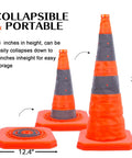 Four Pack 28 Inch Collapsible Traffic Cones With LED Light Reflective Collars displaying collapsible and portable design