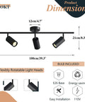 Modern Dope Matte Black 3 Light Adjustable LED Track Lighting Kit With Industrial 3 Way Flush Mount Ceiling Spotlights size details