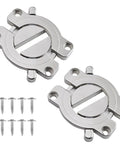 Top Shelf Rock Solid 2 Pack Table Buckle Connectors Heavy Duty Zinc Alloy Wood Joining Hardware With 8 Mounting Screws, two shiny connectors.