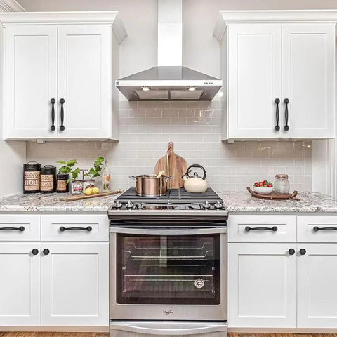 Rustic Black Cabinet Pulls 10 Pack Antique Hammered Kitchen Hardware Vintage Drawer Handles installed on white kitchen cabinets.