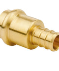 Close-up of a single brass fitting from the 12 Pack One Half Inch Pro Press Fittings for PEX Adapter Copper to PEX B Pipe Lead Free Brass Crimp Couplings.