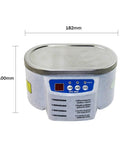 Powerful 628 Ml Ultrasonic Cleaner For Jewelry, Glasses And Circuit Boards With 30W Motor displaying control panel and dimensions.