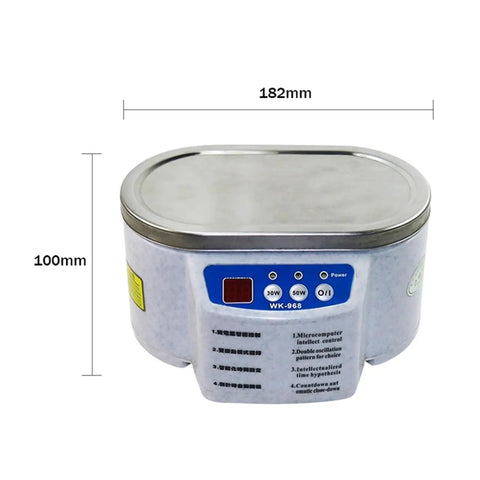 Powerful 628 Ml Ultrasonic Cleaner For Jewelry, Glasses And Circuit Boards With 30W Motor displaying control panel and dimensions.