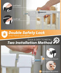 Close-up of Extra Tall 36 Inch Baby Gate showing locking mechanism, pressure mount, and hardware mount options.