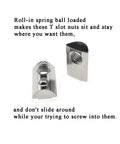 Pack Of Twelve Heavy Duty M8 T Slot Nuts featuring super grippy spring ball loaded heads, allowing secure mounting for aluminum extrusions.