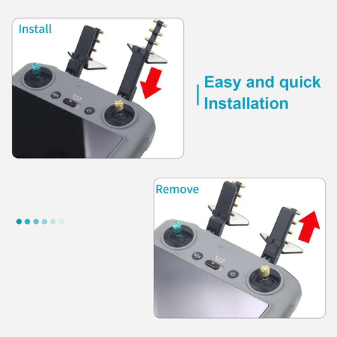 Installation of Long Range Drone Remote Antenna Booster for RC 2 and RC Pro controllers, easy install, no tools needed.