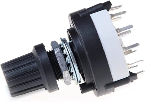 Side view of 3P4T Rotary Switch Band Selector With Knob 4 Pole 3 Position Single Deck Black Finish showing pins and knob