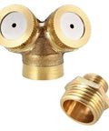 Brass Misting Nozzle Two Hole Garden Sprinkler for Irrigation Systems One Quarter Inch, showing anti-rust brass material and threads