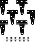 Heavy Duty Black T Shaped Hinges 50 Pack Rock Solid Iron Hardware For Wooden Barn Door Fence Gate And Window Replacement With Smooth Swinging Movement And Rugged Design Built Tough with six hinges and screws.