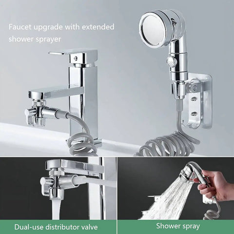 Sink Faucet Hose Sprayer Attachment Handheld Sprayer with On Off Valve and Seven Adapters Six and a Half Foot Extension Hose in use