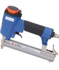 Sleek Lightweight Pneumatic Brad Nailer Badass Aluminum Build Zero Jam Design Hella Comfy Grip Smooth Shooting Mechanics Ideal For Carpentry And Home Improvement Rigs 10 To 22mm Range close-up view with rubber grip and air connector.