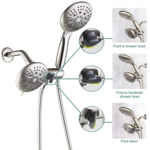 Brushed Nickel 3 Way Shower System With Rainfall Head And Handheld Tub Spout And Valve Diverter And Dual Shower Heads 2 In 1