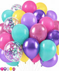 Hot Pink Purple Blue Confetti Balloons 12 Inch Set Of 56 Latex Party Balloons For Girls Birthday Decor Dollhouse Themed Parties Teal Yellow