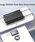 No Nonsense 3000 Watt Pure Sine Wave Inverter With Built In Transfer Switch 12V To 110V Dc To Ac Converter displayed on a table.
